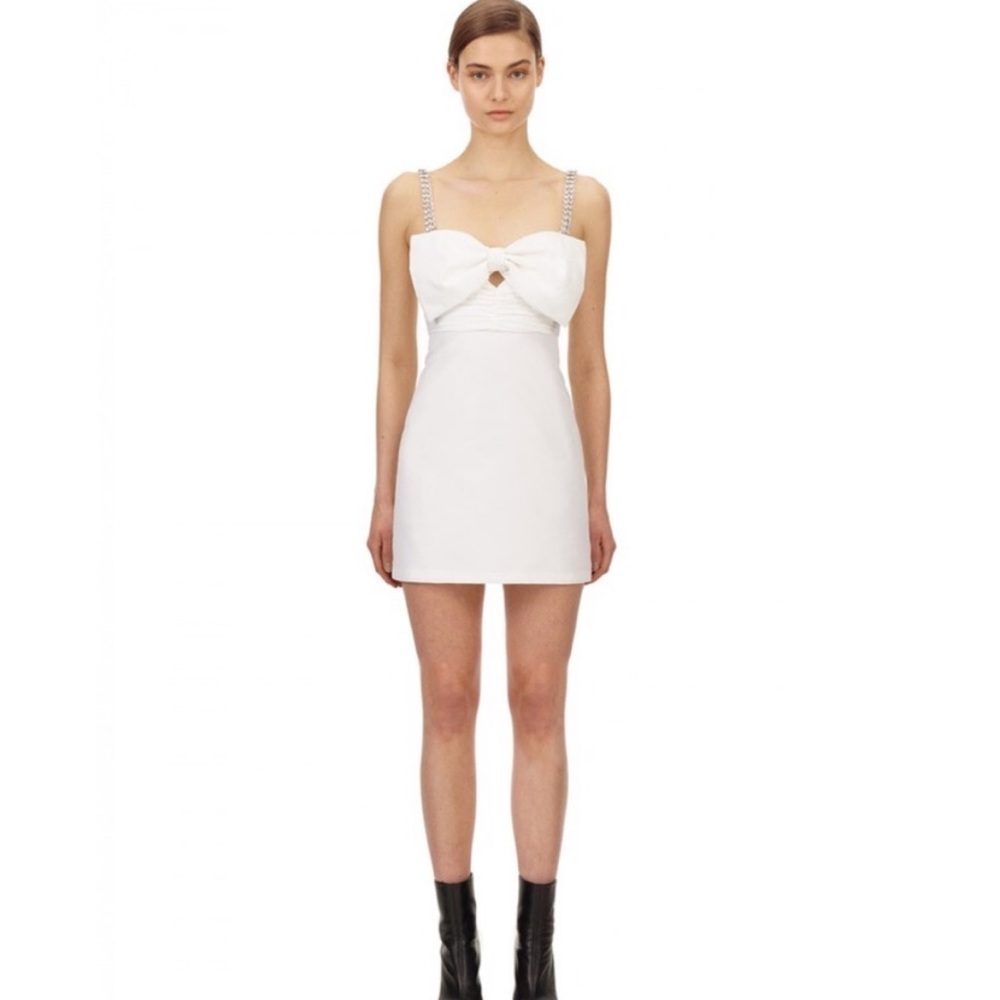 White Self Portrait Taffeta Bow Dress 0 Bridal Wedding Bride